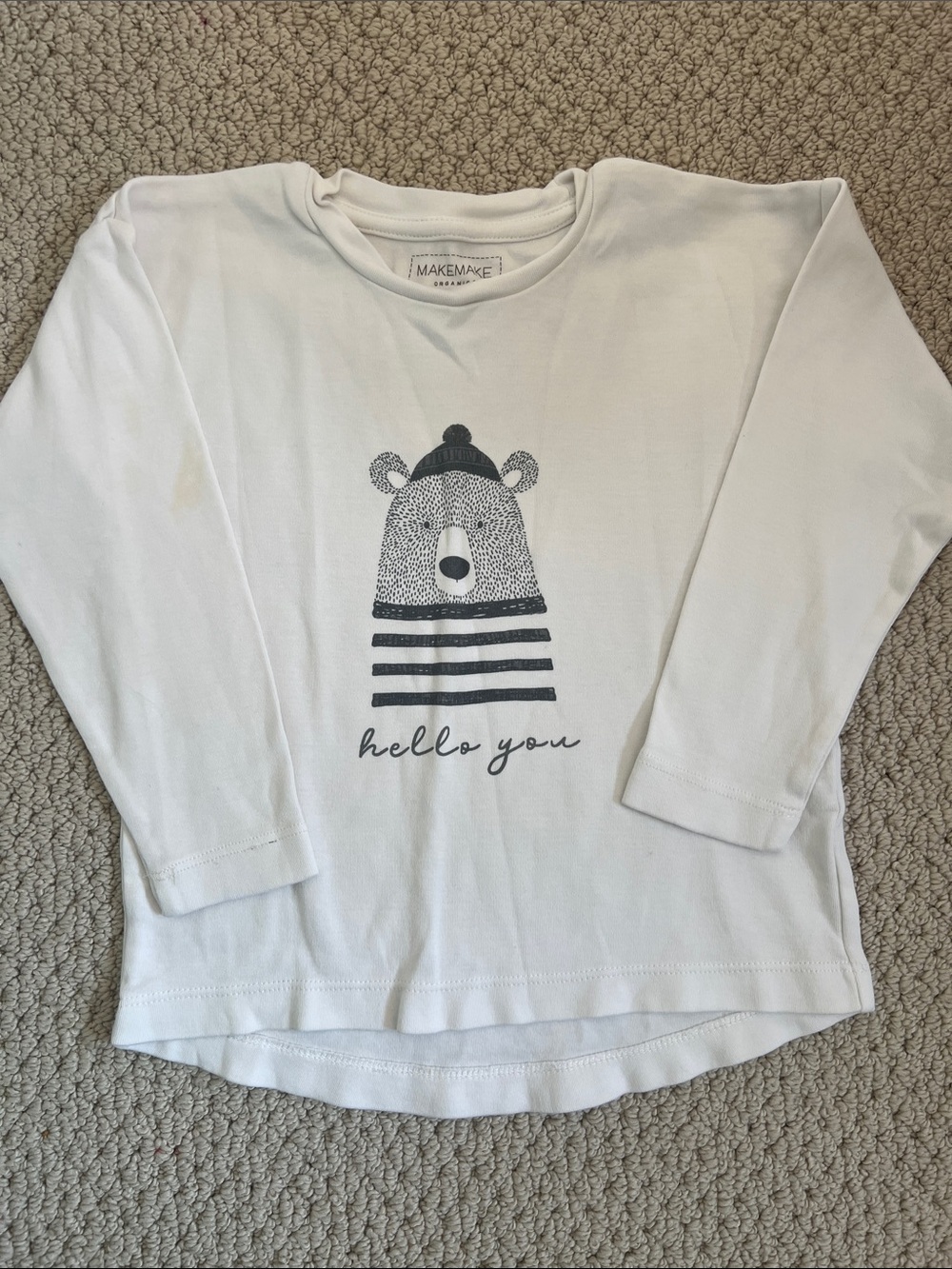 Kids' White Long-Sleeve Bear Graphic Tee with Navy Print